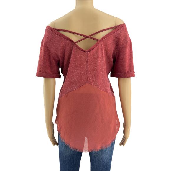 Miss Me MEDIUM Rustic Red Studded Southwestern Sheer Mesh Back Tee Shirt - Picture 5 of 9